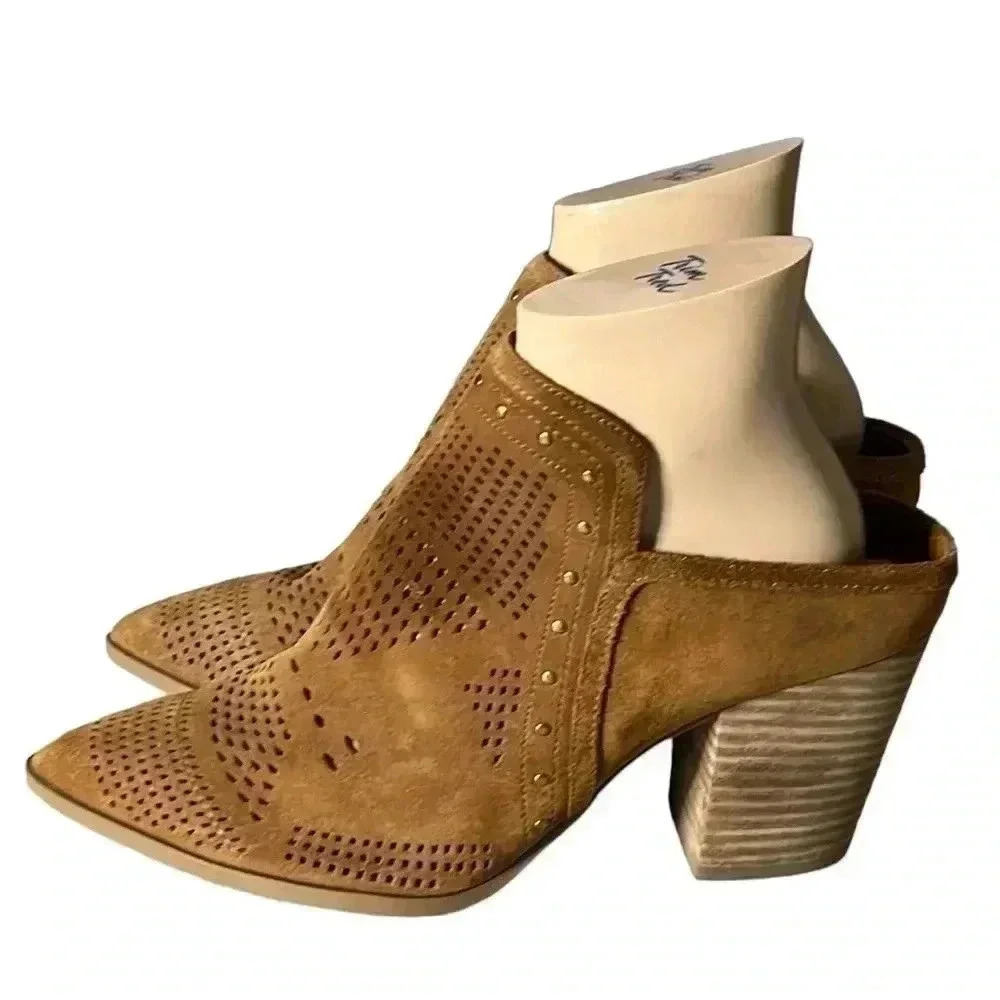 Gibson Latimer Perforated Suede Leather Slip On Mules Clog Heel Sandals Size 9